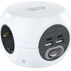 Extens?o de 3 Tomadas c/ 4 USB (2 USB A + 2 USB-C) - Nanocable