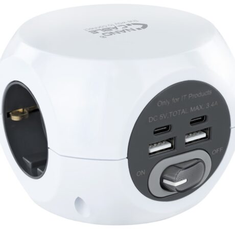 Extensão de 3 Tomadas c/ 4 USB (2 USB A + 2 USB-C) - Nanocable
