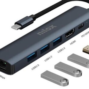 HUB USB-C 6-EM-1 (HDMI / 3x USB 3.0 / USB-C / RJ45) - NILOX