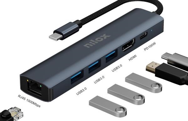 HUB USB-C 6-EM-1 (HDMI / 3x USB 3.0 / USB-C / RJ45) - NILOX