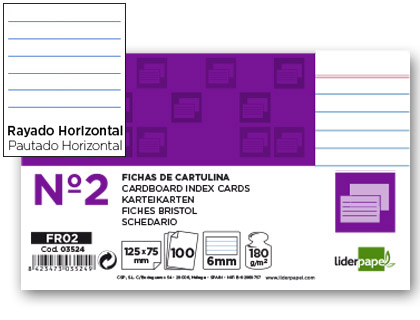 Fichas em Cartolina, Emb. c/ 100, 75X125 mm, Pautado