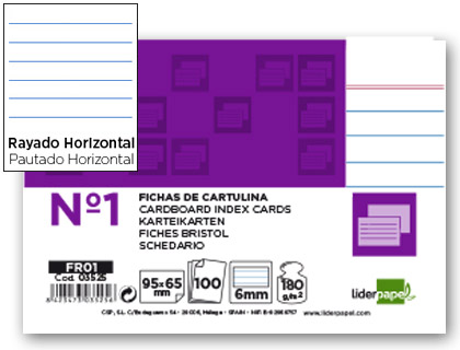 Fichas em Cartolina, Emb. c/ 100, 65X95 mm, Pautado