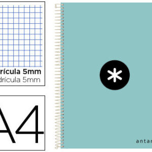 Caderno Espiral A4 Antartik Capa Dura 80F 100g Quadricula 5mm Menta
