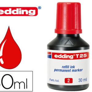 Tinta Permanente p/ Marcador Edding T-25 Vermelho -Frasco de 30 ml