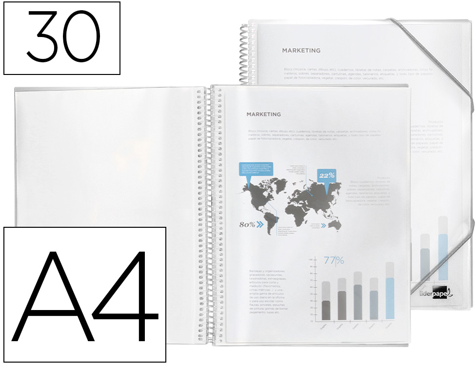 Capa Catalogo Com Espiral 30 Bolsas Polipropileno Din A4 Transparente
