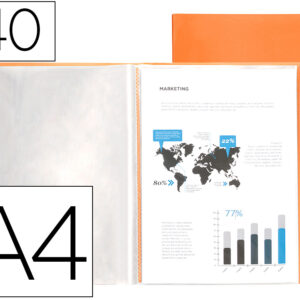 Capa Catalogo 40 Bolsas Polipropileno Din A4 Laranja Fluor Opaco
