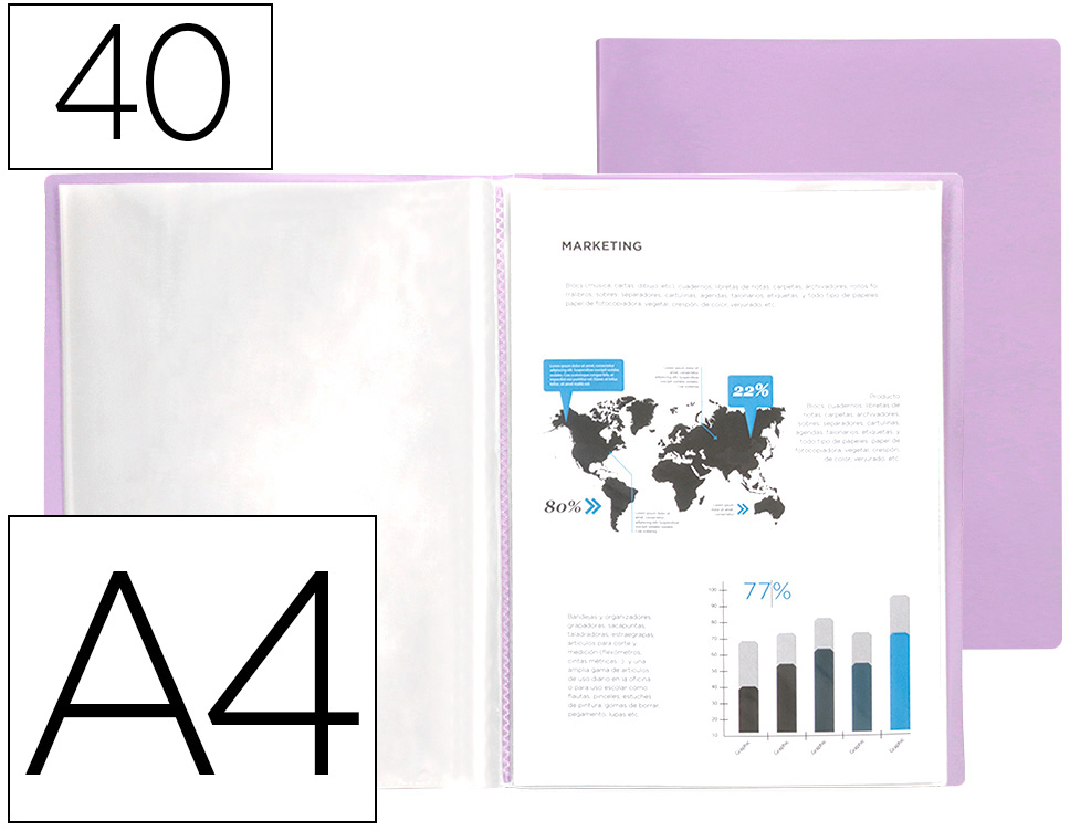 Capa Catalogo 40 Bolsas Polipropileno Din A4 Lavanda Opaco