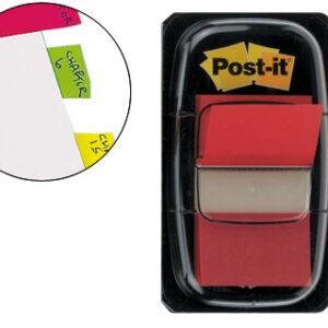 Bandas Separadoras Post-It Index 3M, 25,4X43,1 mm, Vermelha -Dispensador de 50 Unidades