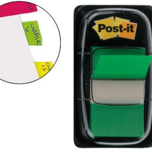 Bandas Separadoras Post-It Index 3M, 25,4X43,1 mm, Verde -Dispensador de 50 Unidades