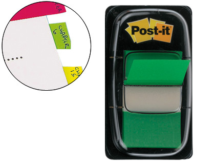 Bandas Separadoras Post-It Index 3M, 25,4X43,1 mm, Verde -Dispensador de 50 Unidades