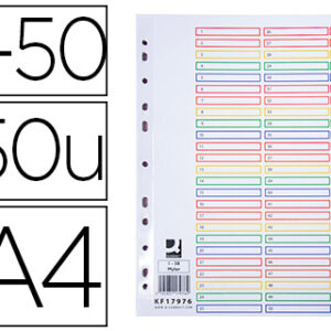 Separador Numerico Plastico 1-50 Conjunto De 50 Separadores A4 - Q-CONNECT