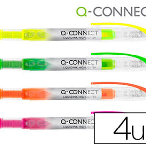 Marcador Fluorescente Ponta Biselada Tinta Liquida Bolsa De 4 Unidades Cores Sortidas - Q-CONNECT