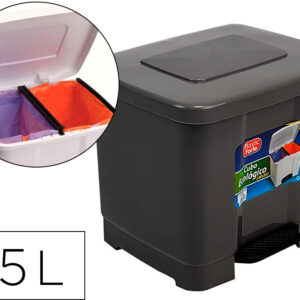 Contentor Plasticforte Plastico Com Pedal 2 Compartimentos 35 Litros Cinza Escuro - PLASTICFORTE