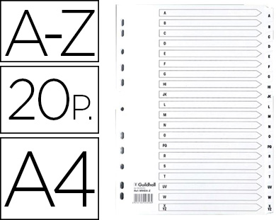 Separador Cartolina Branca A-Z Conjunto De 20 Separadores Din A4 11 Furos - EXACOMPTA