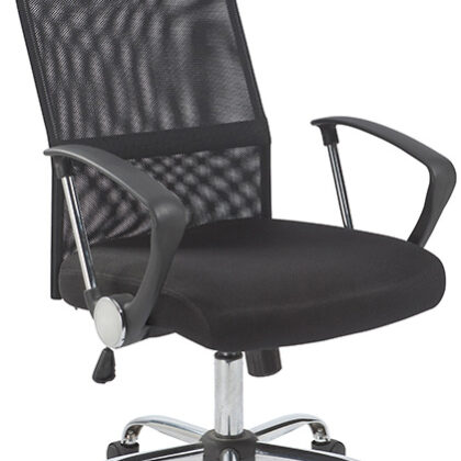 Cadeira De Direcao Base Metal Encosto Alto Regulavel Em Altura 1110+100Mm Altura Pele E Tecido Preto