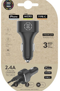Carregador Duplo 2.4A Micro-USB/Type-C (Preto) - TECH ON TECH
