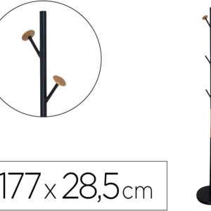 Cabide Metalico Preto Com Detalhes De Madeira 5 Suportes 177X28,5 Cm - Q-CONNECT
