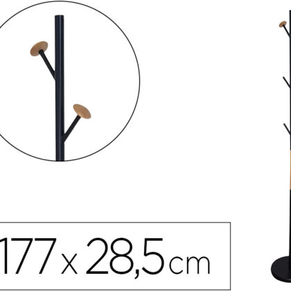 Cabide Metalico Preto Com Detalhes De Madeira 5 Suportes 177X28,5 Cm - Q-CONNECT