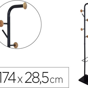 Cabide Metalico Preto Com Detalhes De Madeira 6 Suportes E Porta Guarda Chuvas - Q-CONNECT
