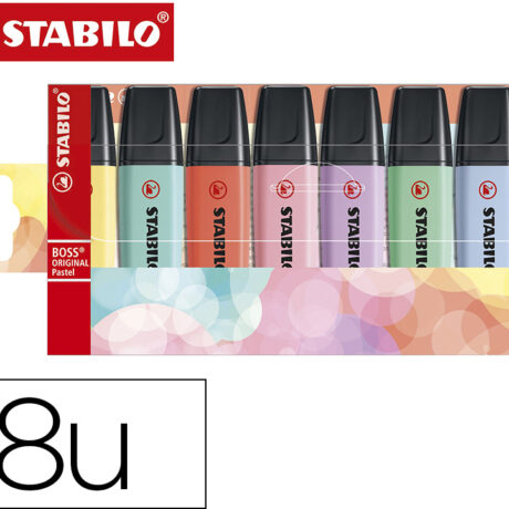 Pack 8x Marcador Stabilo Boss Fluorescente 70 Pastel Cores Sortidas - STABILO