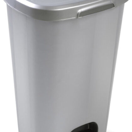 Contentor Plasticforte Plastico Com Pedal 50 Litros Cor Prata 410X360X635 Mm - PLASTICFORTE