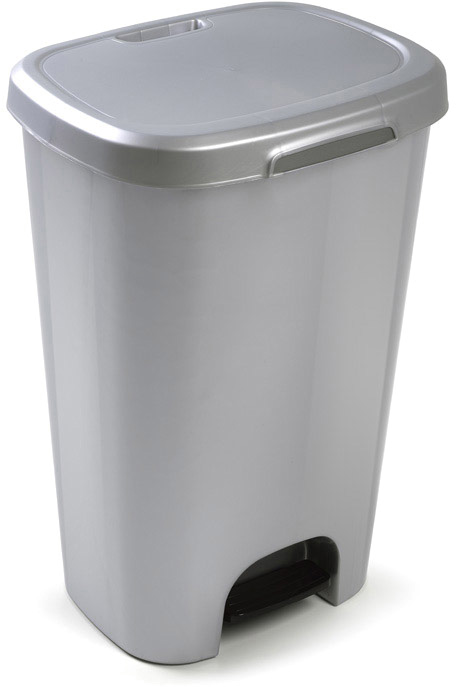 Contentor Plasticforte Plastico Com Pedal 50 Litros Cor Prata 410X360X635 Mm - PLASTICFORTE