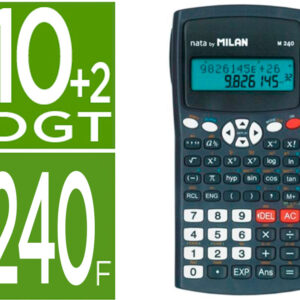 Calculadora Cientifica M240 Black 2 Linhas 240 Funcoes 10+2 Digitos Preta Com Tampa Cinza - MILAN