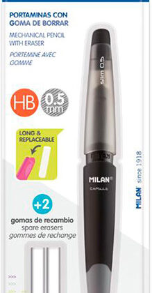 Lapiseira Milan Capsule Slim 0,5 Mm + 2 Recargas De Borracha Em Blister