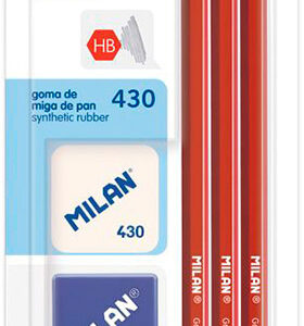 Lapis De Grafite Milan Hexagonal Hb + Borracha 430 + Apara Lapis Blister De 3 Unidades
