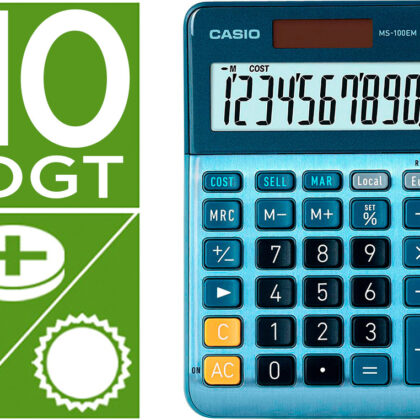 Calculadora MS-100EM Secretária 10 Digitos TX +/- Tecla Duplo Zero (Azul) - CASIO