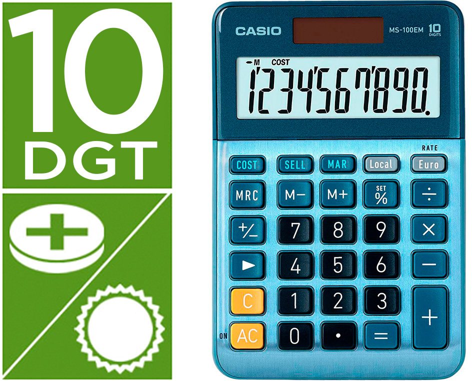 Calculadora MS-100EM Secretária 10 Digitos TX +/- Tecla Duplo Zero (Azul) - CASIO