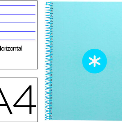 Caderno Espiral Din A4 Capa Forrada 80F 90 Gr Pautado 1 Banda 4 Furos Cor Celeste - ANTARTIK