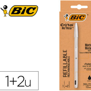 Esferografica Bic Cristal Renew Tinta Preta Pack De 1 Unidade + 2 Recargas - BIC