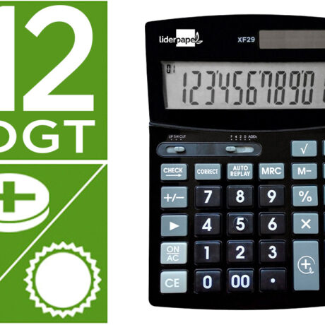 Calculadora De Secretaria Xf29 12 Digitos Solar E Pilhas Cor Preto 190X140X30 Mm
