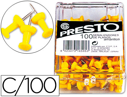 Alfinetes de Sinalizacao Amarelo Caixa c/ 100 Unidades