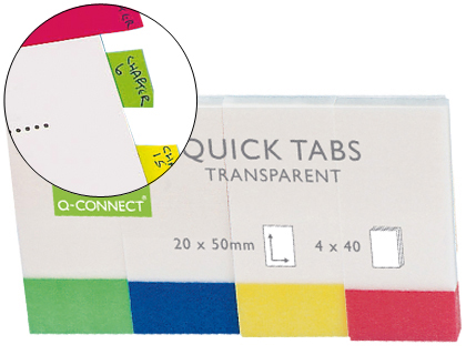 Bandas Separadoras Q-Connect Transp. e Cor, Embalagem de 4 c/ 40 Folhas
