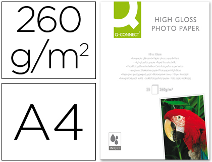 Papel Fotografico Q-Connect Glossy Din A4 260 Gramas Embalagem de 20 Folhas