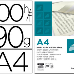 Papel Verge Embalagem de 100 Folhas, A4, 90 Gr/Mã¬, Creme