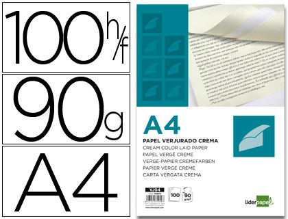 Papel Verge Embalagem de 100 Folhas, A4, 90 Gr/Mã¬, Creme