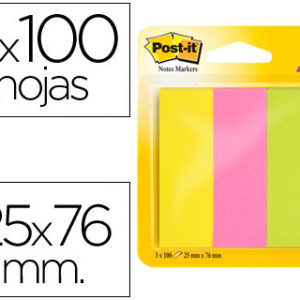 Bandas Separadoras Post-It Neon 25 X 76 mm 3 Cores