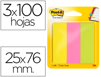 Bandas Separadoras Post-It Neon 25 X 76 mm 3 Cores