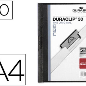 Pasta Dossier Durable, C/Clip Lateral, A4, 30 Folhas Preto