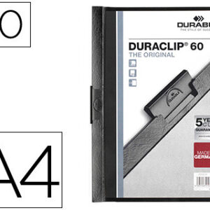 Pasta Dossier Durable, C/Clip Lateral, A4, 60 Folhas Preto