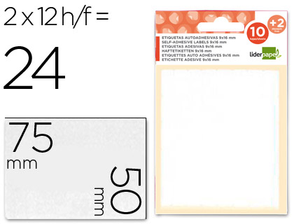 Etiquetas Adesivas 10 + 2 Folhas, 50X75 mm, 24 Etiquetas