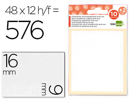 Etiquetas Adesivas 10 + 2 Folhas, 9X16 mm, 576 Etiquetas