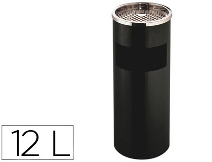 Cinzeiro Q-Connect Papeleira Preto e Parte Superior Cromada Capacidade p/ 12 Litros