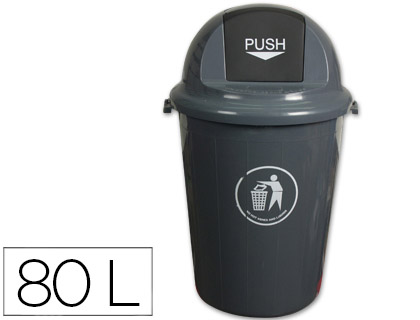 Balde de Lixo Q-Connect em Plastico Cinza c/ Tampa Redeonda Giratoria Capacidade p/80 Litros