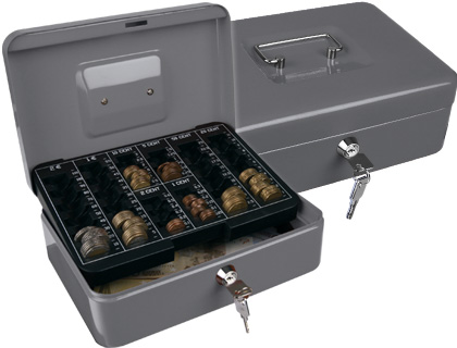 Cofre Q-Connect c/ Bandeja p/ Moedas 250X90X180 mm Prata