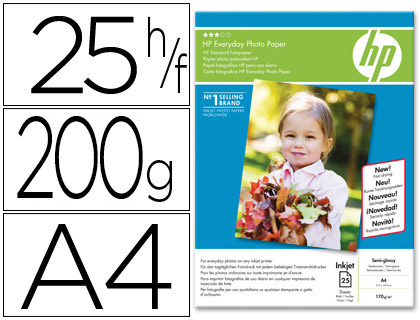 Papel Fotografico Semi-Glossy Din A4, de 25 Folhas 200 Gr - HP