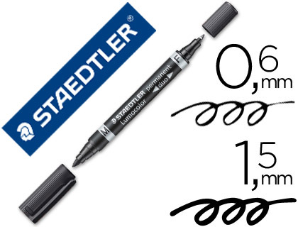 Marcador Staedtler Lumocor Permanente Duo 348 Preto Ponta F 0,6 mm Ponta M 1,5 mm
